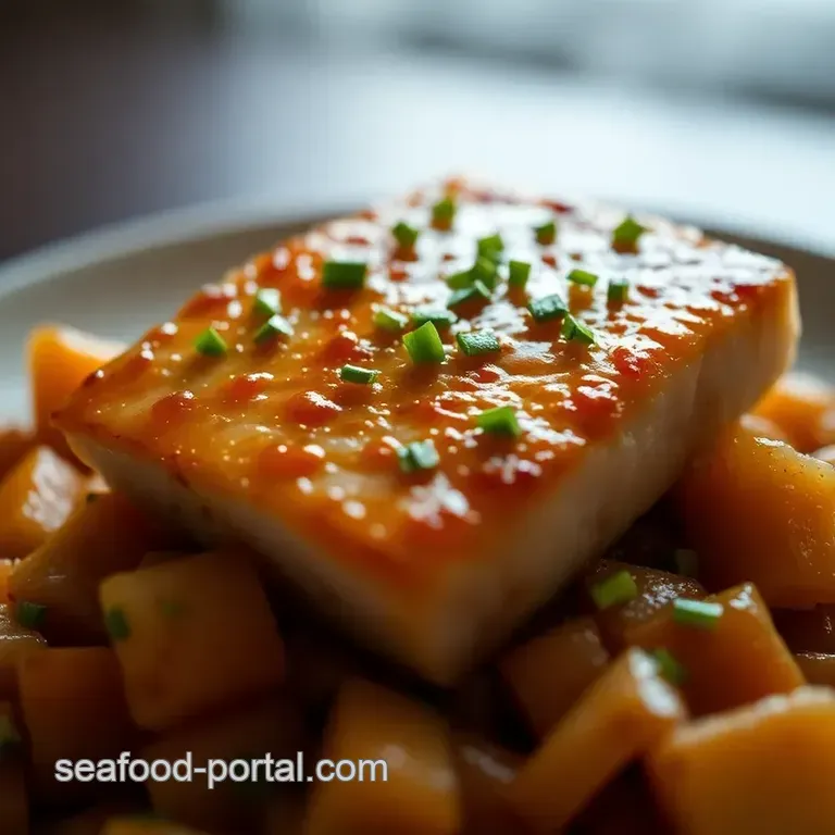 Soy-Ginger Chilean Sea Bass with Scallions presentation