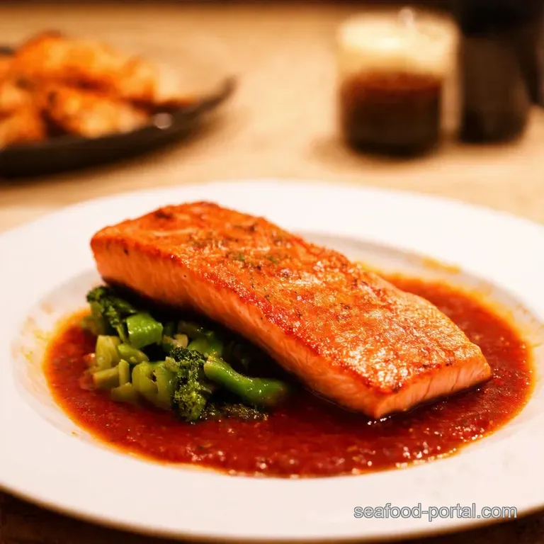 Soyglazed Salmon Steaks with Fiery Sambal Salad presentation