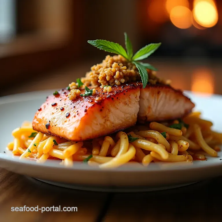 Soykissed Salmon Steaks with Fiery Sambal Crunch presentation