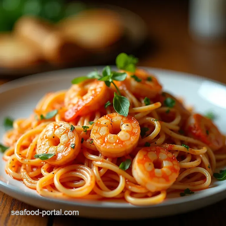 Speedy Shrimp Pasta in Tomato Bliss presentation