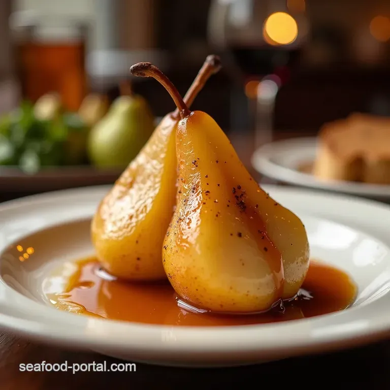 The Tipsy Tavern Spiced Poached Pears with Salted Butter Caramel presentation