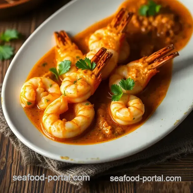 Cooked Prawns in Spicy Coconut Sauce presentation