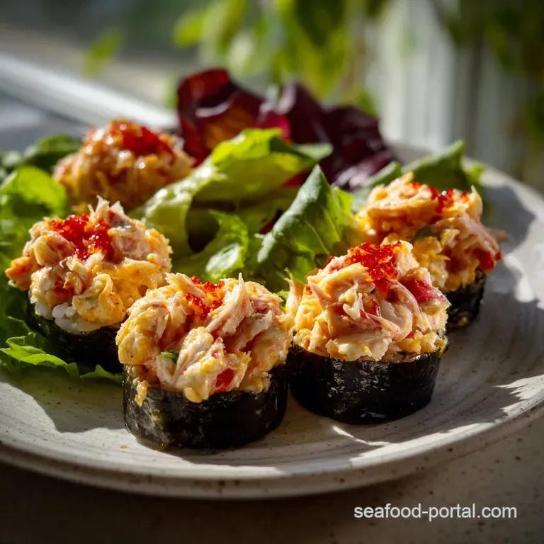 Spicy Crab Salad Sushi with Crispy: the Crunchy Treat presentation