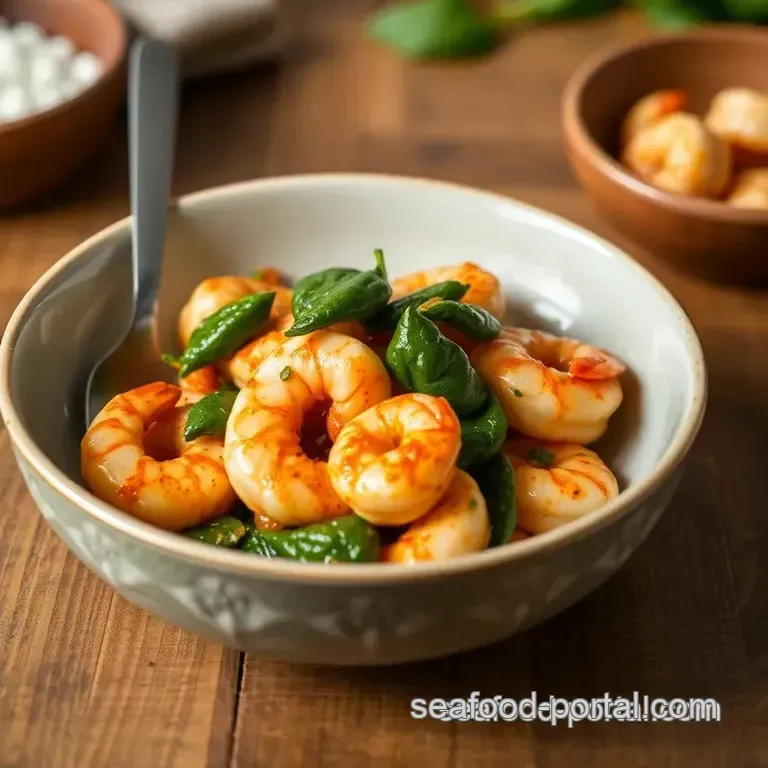 Sautéed Prawns with Spicy Spinach presentation