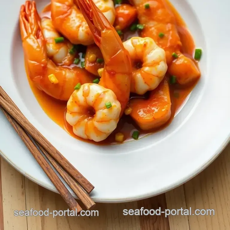 Saut&eacute;ed Prawns with Spicy Garlic Sauce presentation
