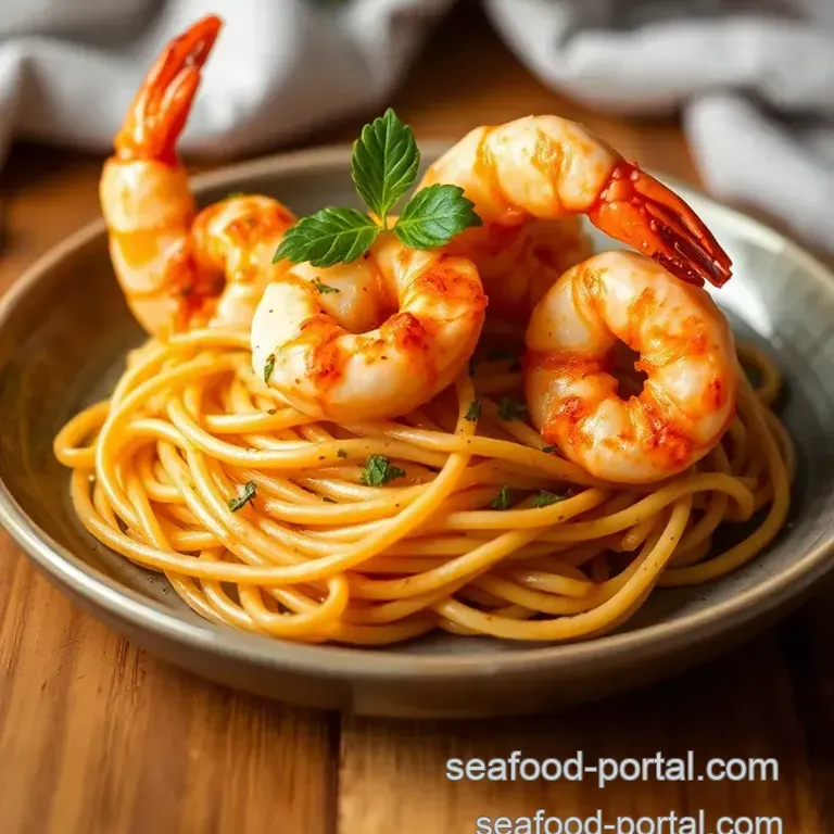 Sautéed Prawns with Spicy Pasta presentation