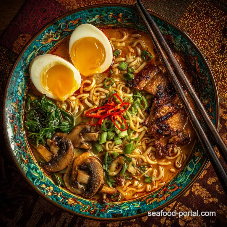 Spicy Ramen Noodles Inferno Pork Ramen with Homemade Tare presentation