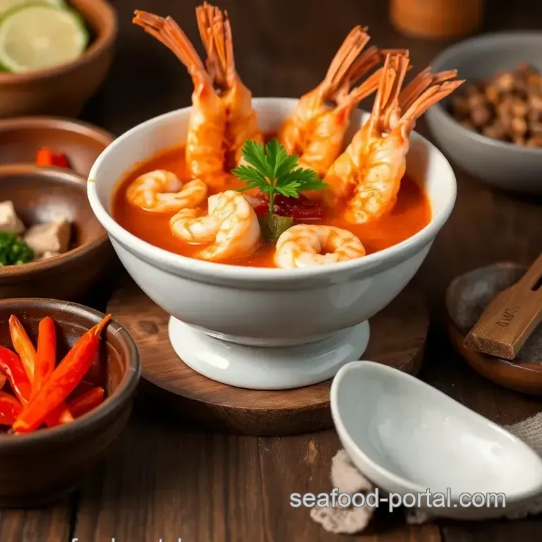 Simmered Prawns in Flavorful Tom Yum Soup presentation