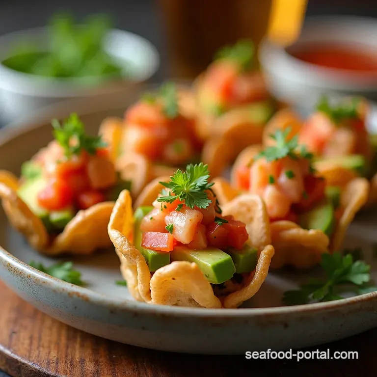 Spicy Tuna Avocado Wonton Crisps presentation