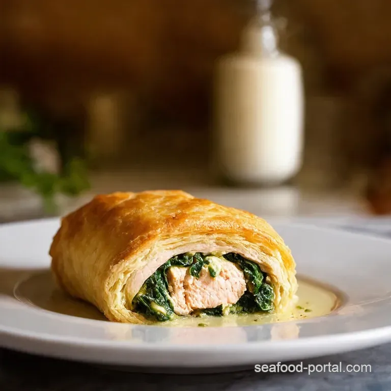 Spinach Feta Stuffed Salmon En Croute Waldes Delight presentation