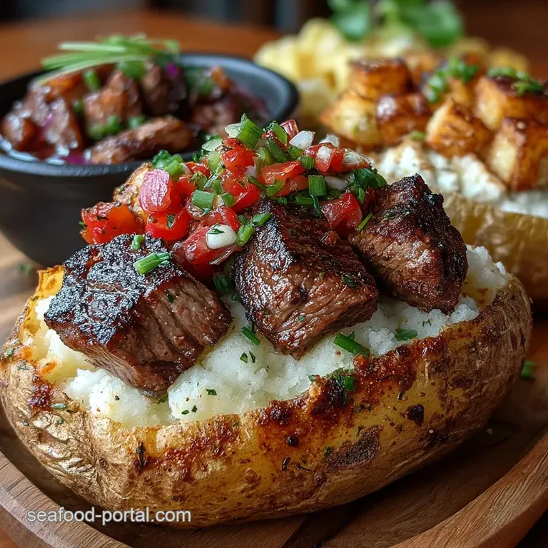 The King of Comfort Fully Loaded Steakhouse Baked Potato with Herby Butter Cream presentation