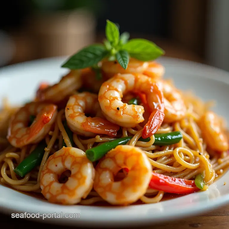 Sticky HoneyGarlic Prawns Crispy Noodle StirFry