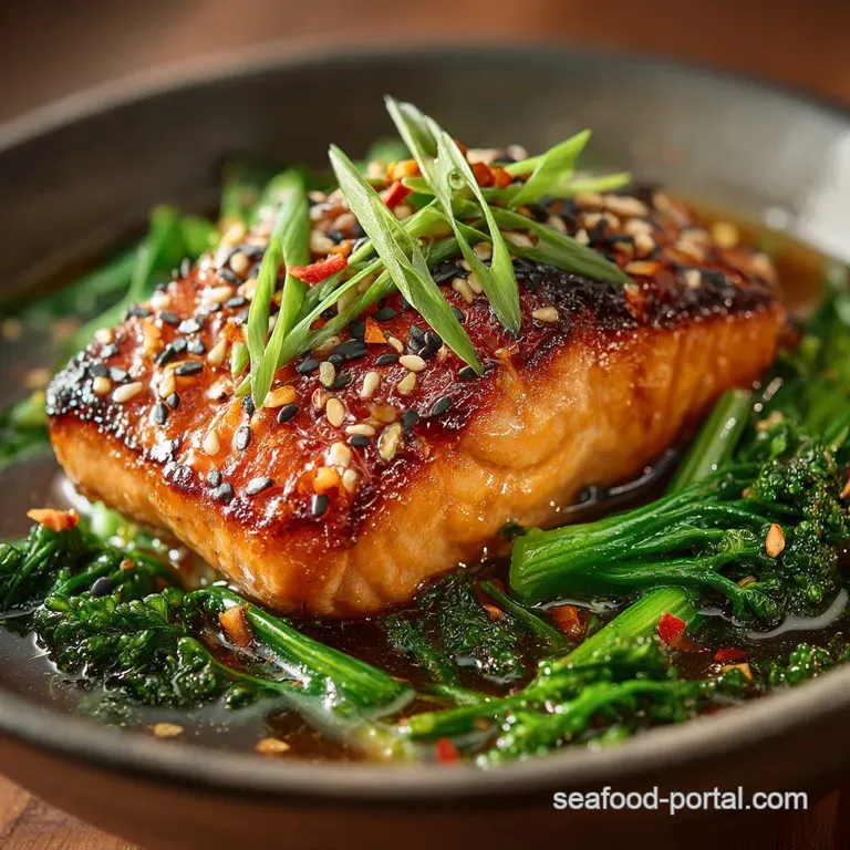 Sticky Bright HoneySoy Glazed Salmon Bowls with Sesame Greens presentation