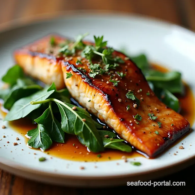 Sticky MapleBalsamic Glazed Rainbow Trout with Herby Greens