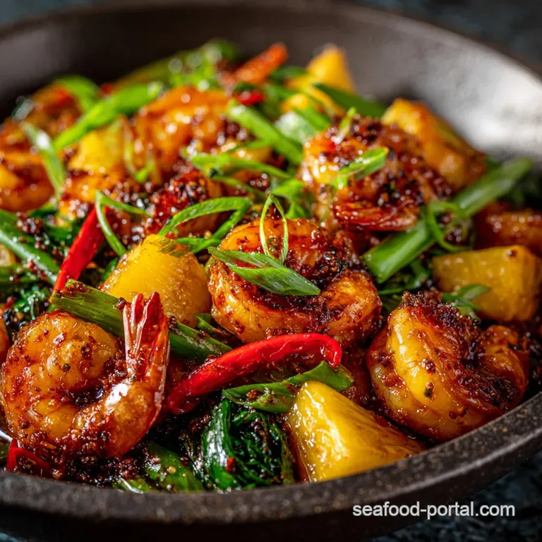 The Tropical Twist Sticky Spicy Pineapple Shrimp Stirfry presentation