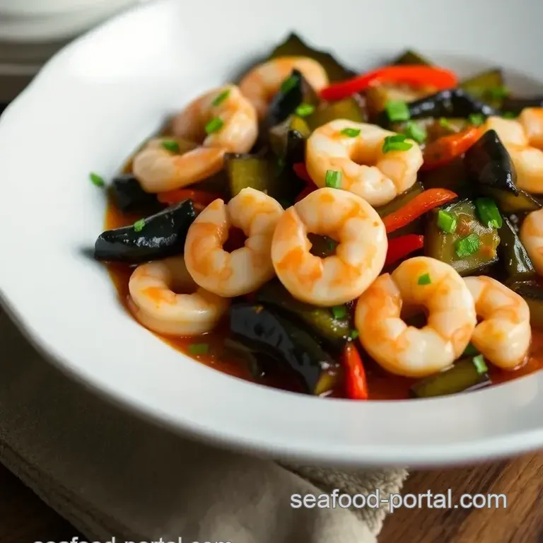 Stir-Fried Eggplant with Shrimp and Kimchi Vinegar Sauce presentation