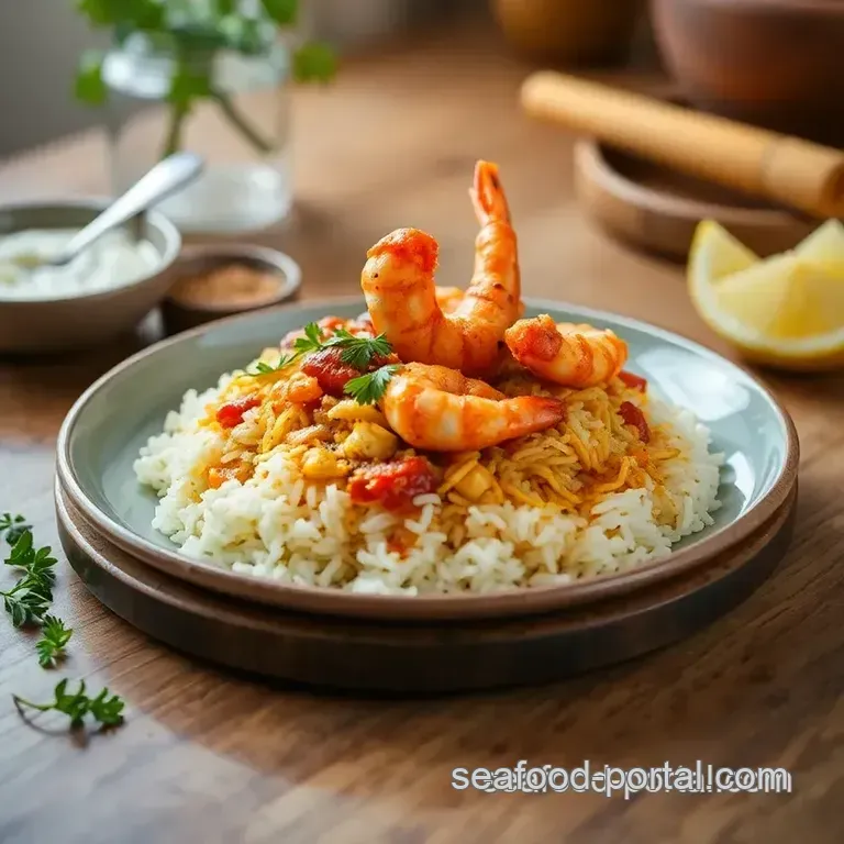 Stir-Fried King Prawn Biryani Delight presentation