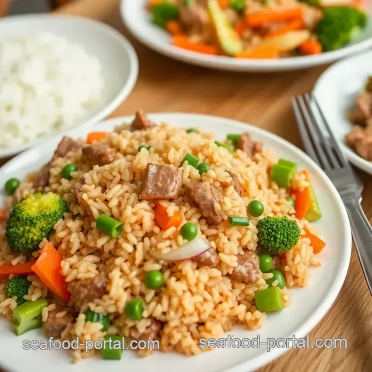Beef Fried Rice with Fresh Vegetables presentation