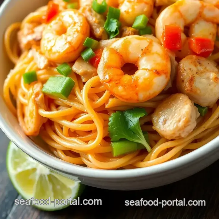 Pancit Canton with Chicken and Shrimp presentation