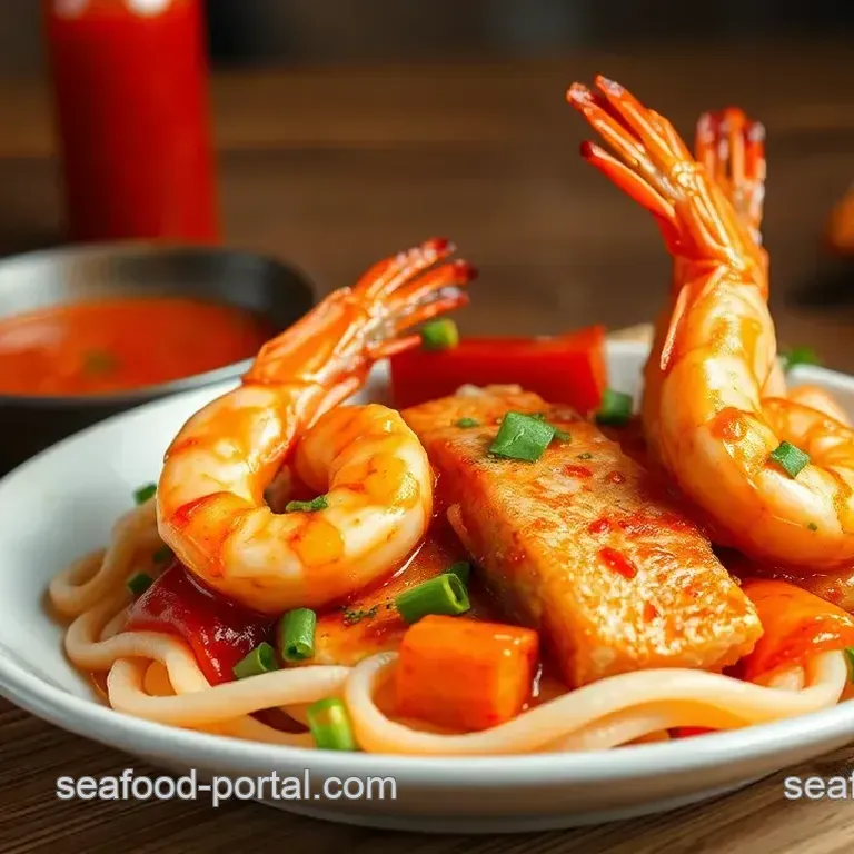 Spicy Stir-Fried Prawns & Salmon with Sriracha