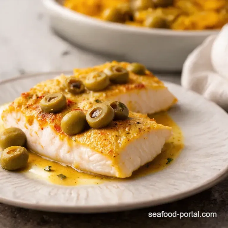 Sunshine Baked Cod a Mediterranean Olive Herb Delight presentation
