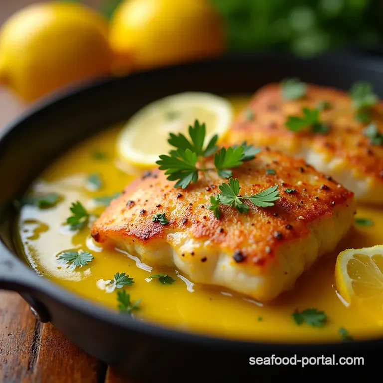 Sunshine in a Pan Lemon Butter Sauce for Fish presentation