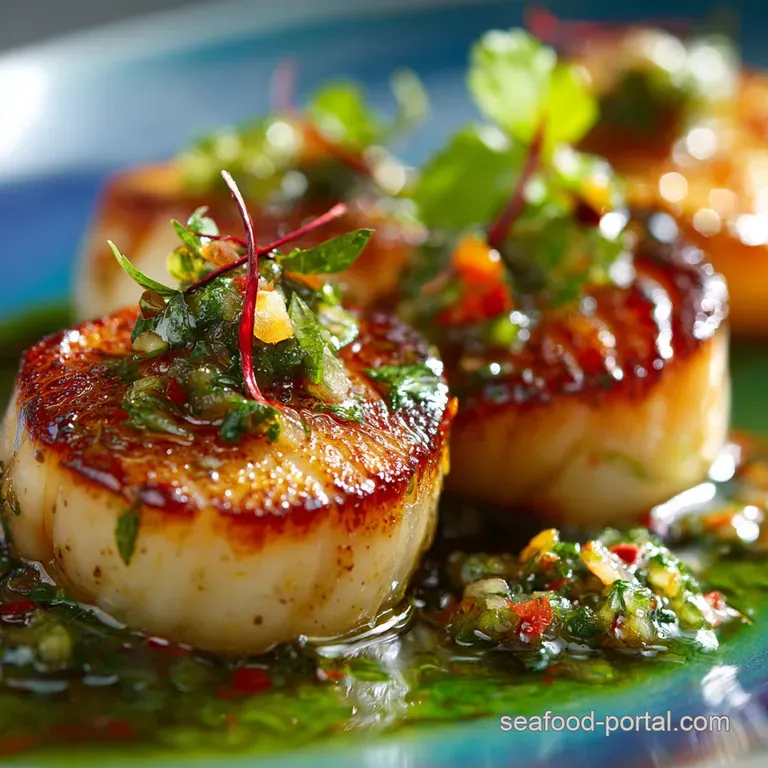 Summer Scallop Recipes: Perfectly Seared Scallops with Salsa Verde presentation