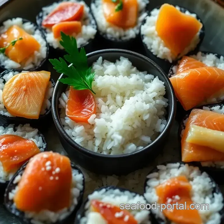 Sushi-Style Rice Bites with Fresh Seafood Toppings presentation