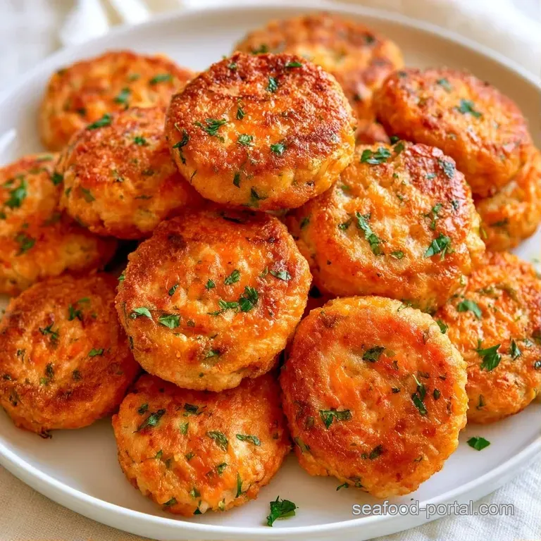 Three orange-hued cakes stacked neatly on a white plate with a creamy dipping sauce and fresh microgreen sprouts.