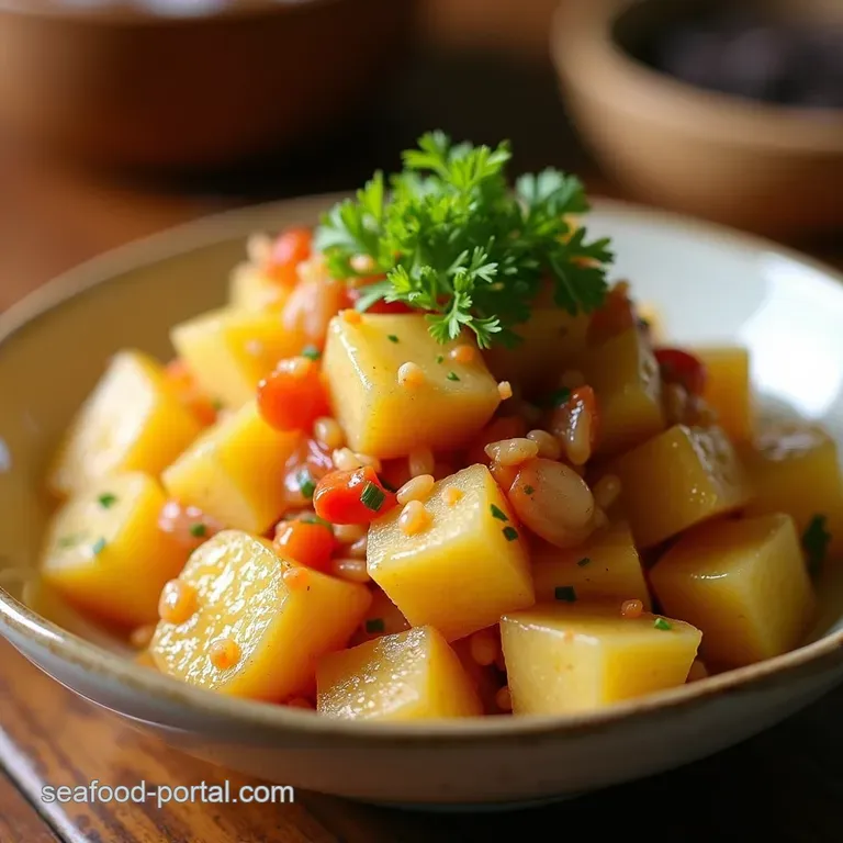 Tarako Potato Salad Japanese Comfort Food presentation