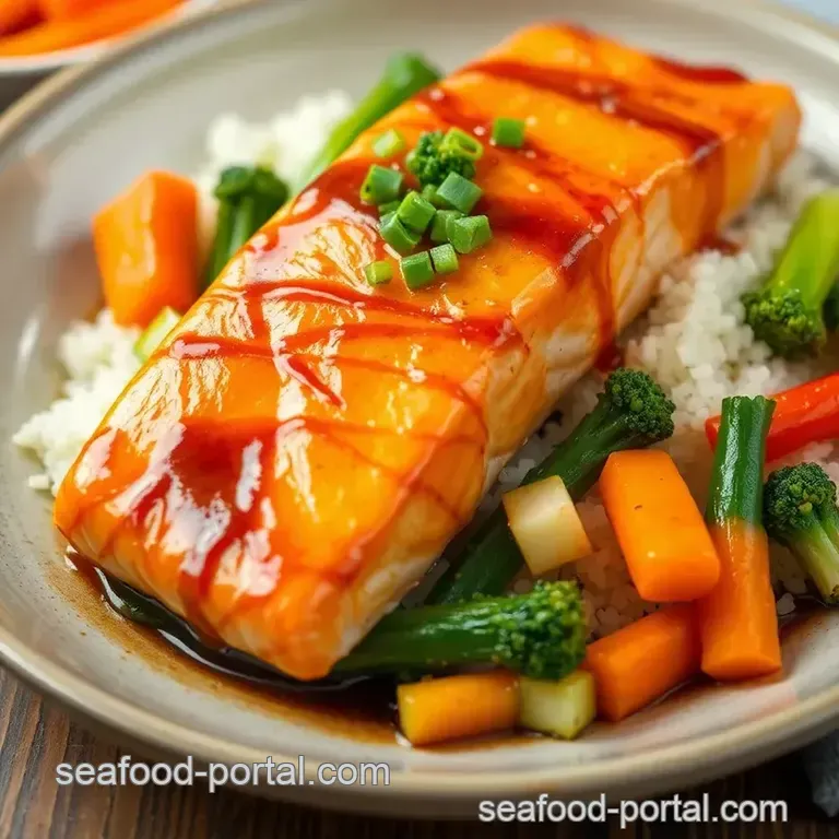 Baked Teriyaki Salmon with Fresh Veggies presentation