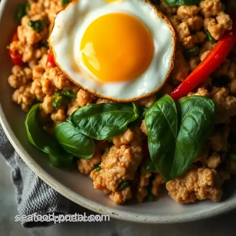 Thai Basil Chicken Stir-Fry with Soft-Sunny Egg presentation