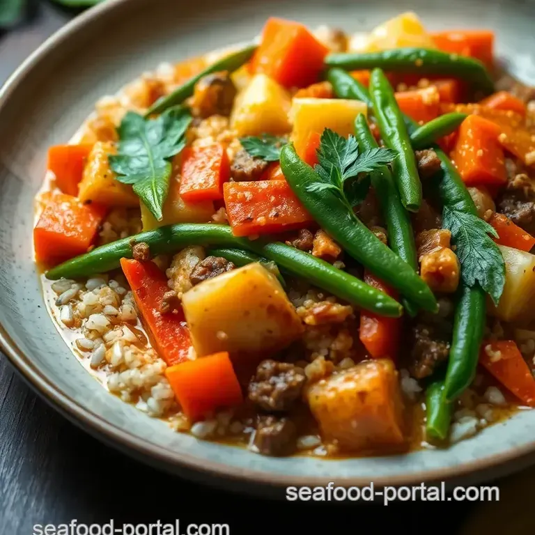 Tropical Vegetable Medley with Spiced Coconut Sauce presentation