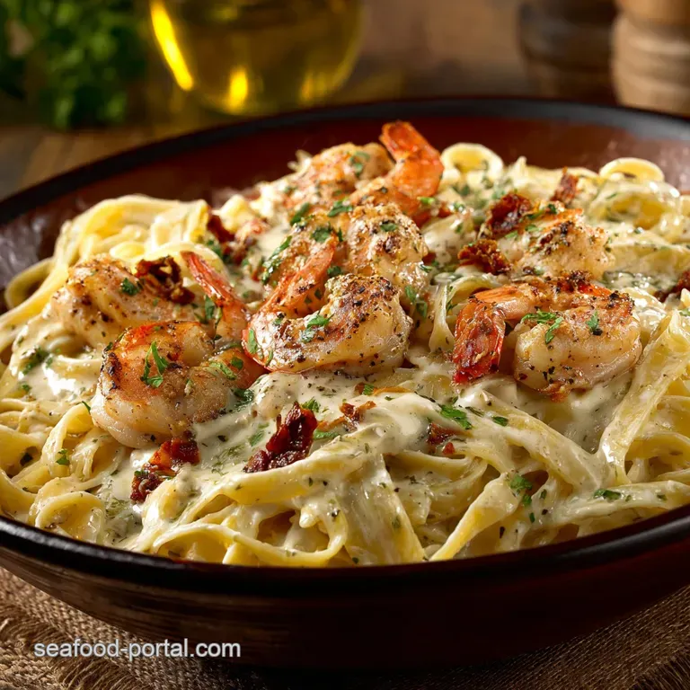 The Ultimate Surf Turf Alfredo Creamy Chicken and Garlic Shrimp presentation