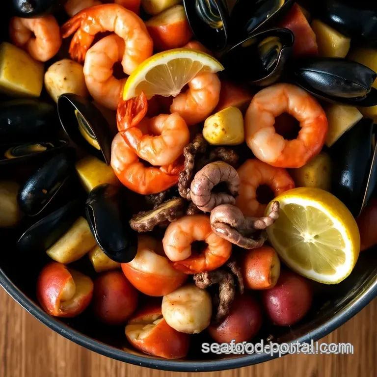 Ultimate Frozen Seafood Boil presentation