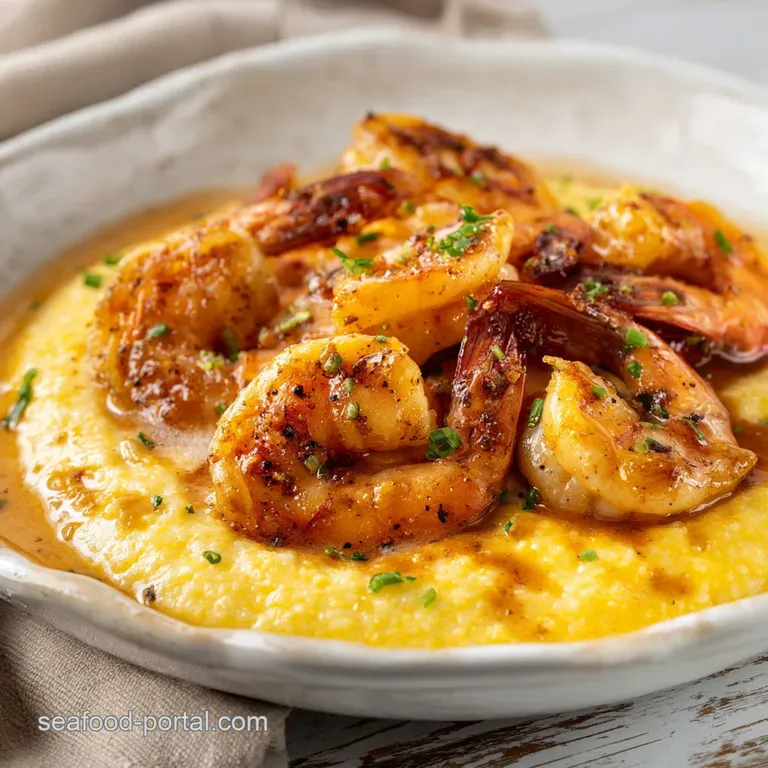 Shrimp and Grits: Lowcountry Smoky Creamy Cheddar presentation