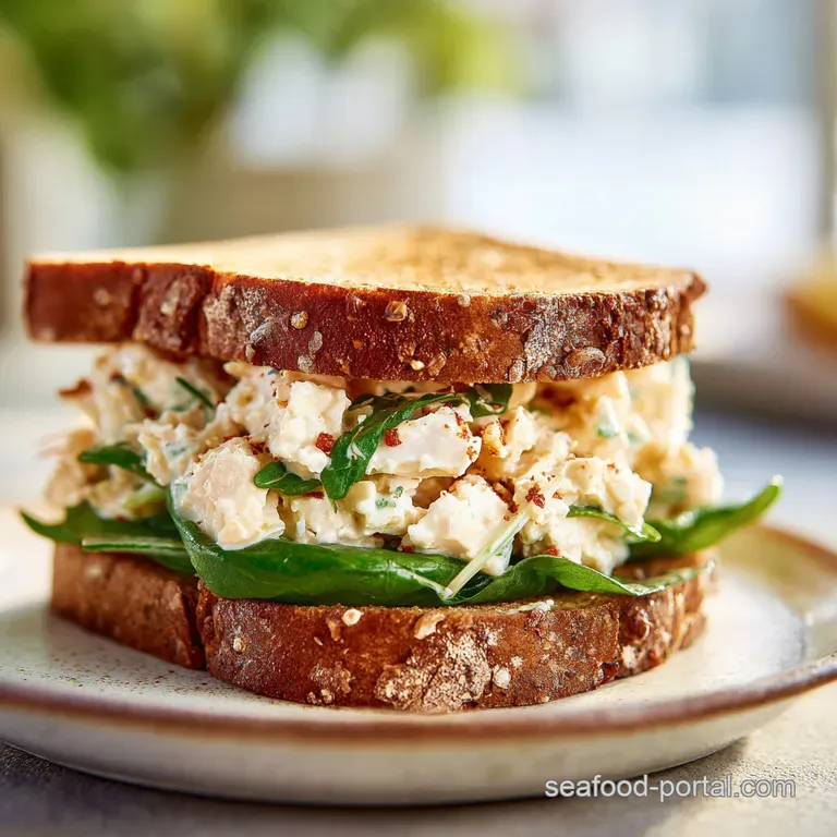 A halved tuna sandwich on a plate, showing the creamy, chunky filling, alongside crisp lettuce and ripe, juicy tomato slices.