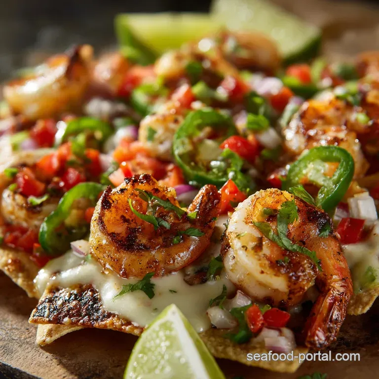 The Coastal Crunch Zesty Lime Shrimp Nachos with Silky Queso presentation