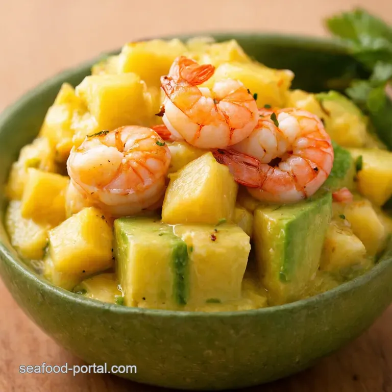 Zesty Shrimp Avocado Ceviche with Pineapple Punch presentation