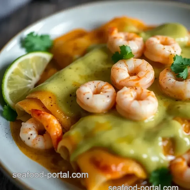 Zesty Shrimp Enchiladas with Creamy Avocado Sauce presentation