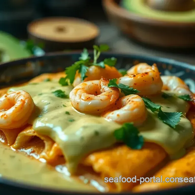 Zesty Shrimp Enchiladas with Creamy Avocado Sauce